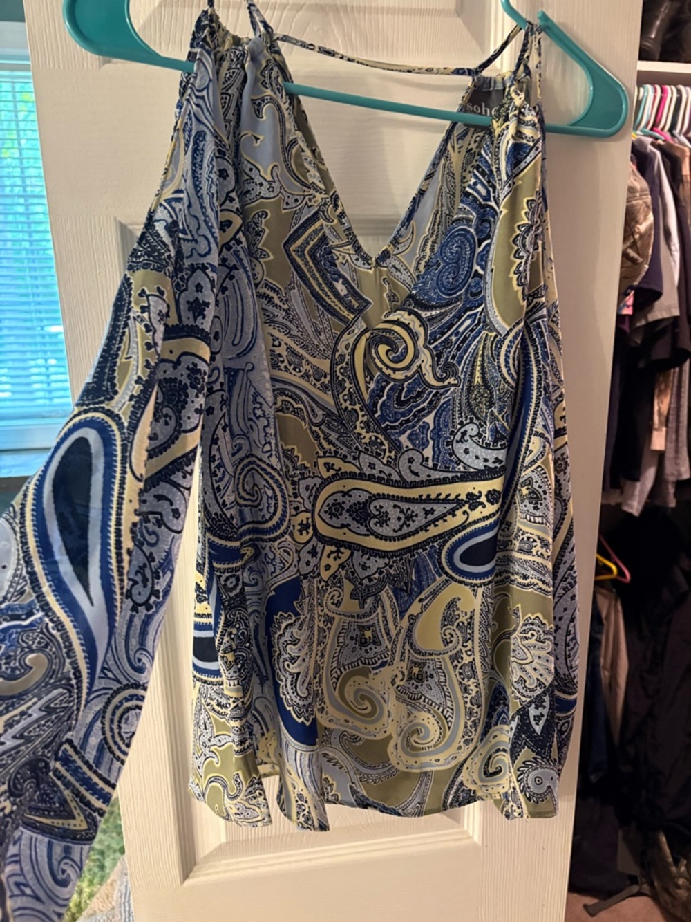 Soho Paisley Halter Tank in Navy and Yellow